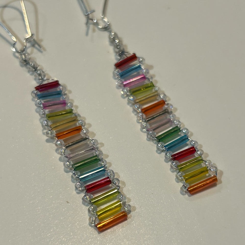 NWOT Handmade Beaded Rainbow Earrings - Picture 5 of 6